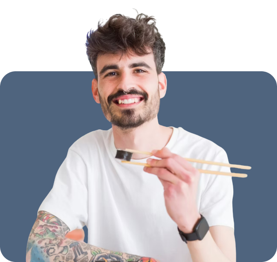 man with sushi