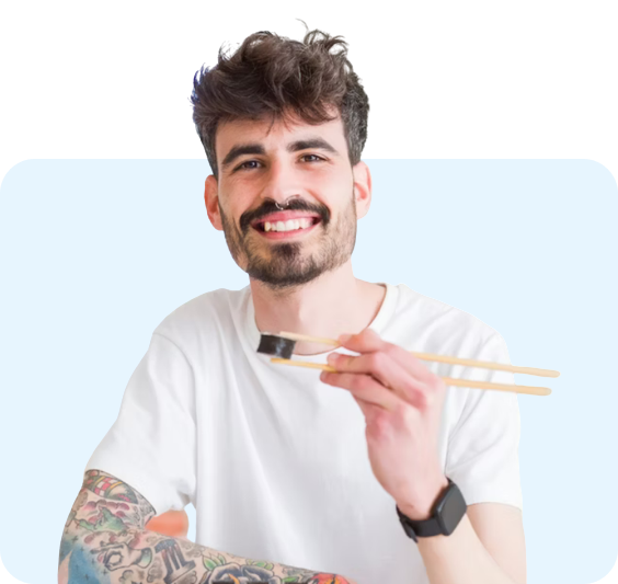 man with sushi